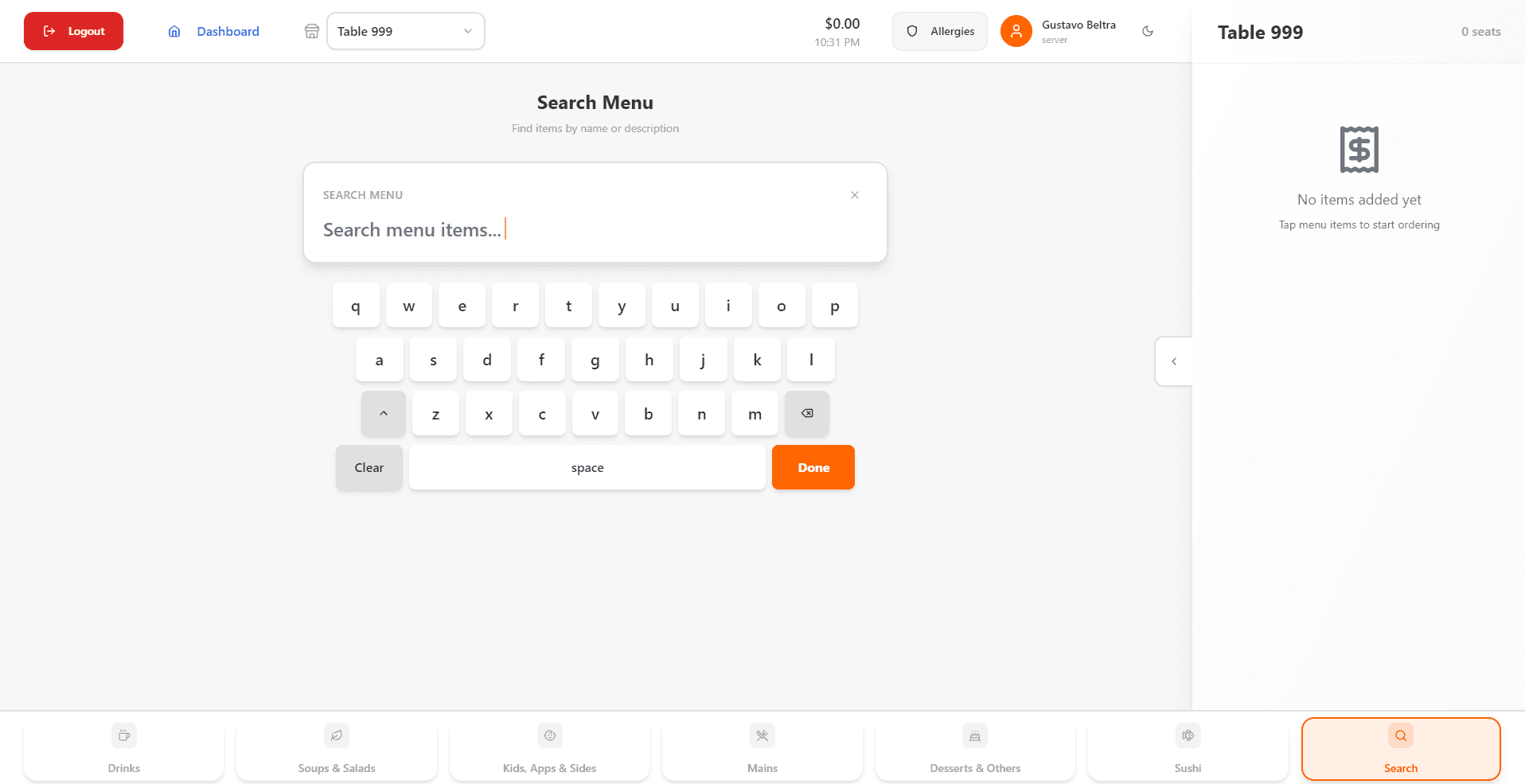 TAB point-of-sale terminal interface